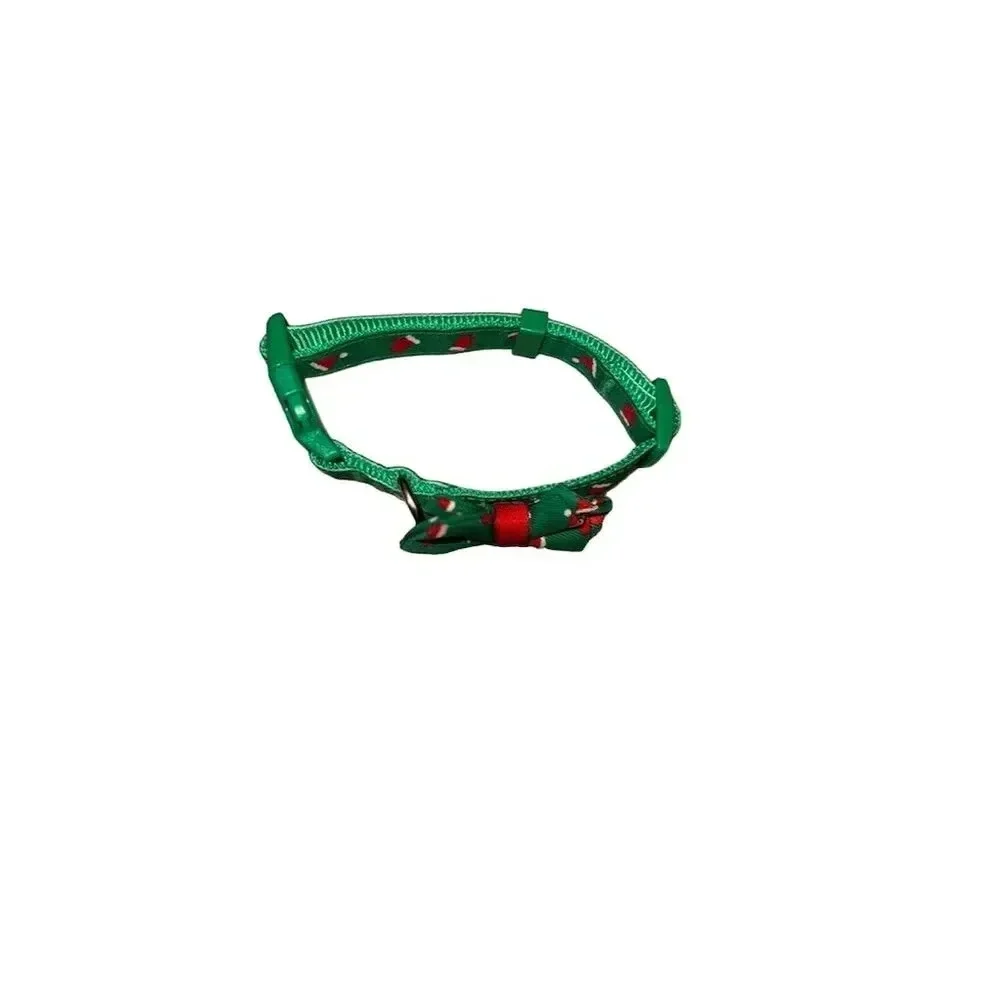 Festive Christmas Bow dog Collar Green Adjustable Bow tie size small